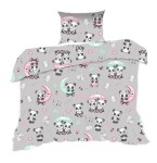 Pościel bawełniana 140x200 Kids 24 szara kolorowa pandy