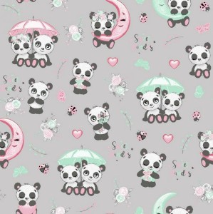 Pościel bawełniana 140x200 Kids 24 szara kolorowa pandy-2