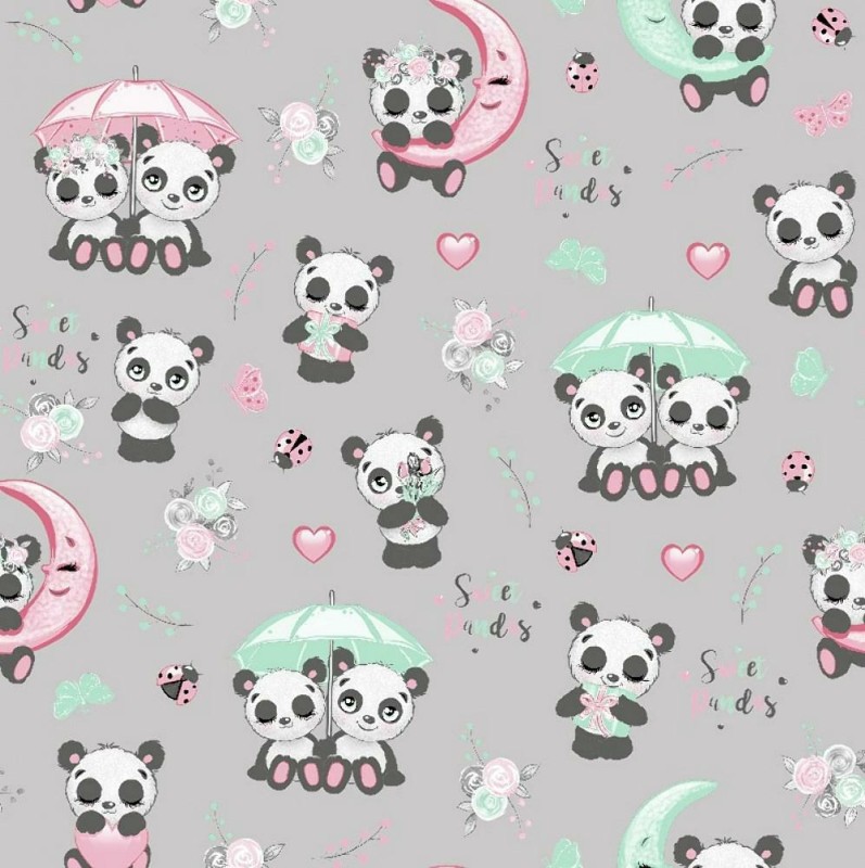 Pościel bawełniana 140x200 Kids 24 szara kolorowa pandy-2