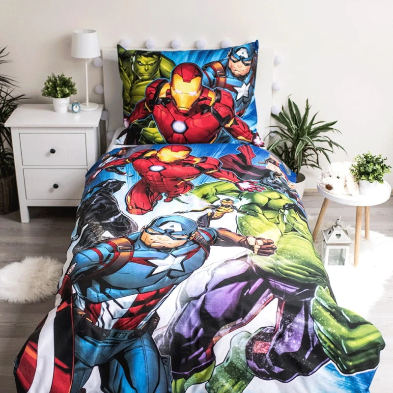 Pościel dla dzieci 140x200 Avengers niebieska bawełniana-2