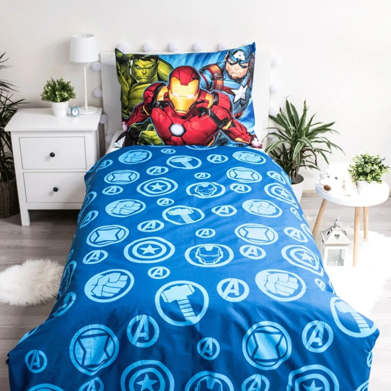 Pościel dla dzieci 140x200 Avengers niebieska bawełniana-3