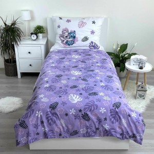 Pościel bawełniana 140x200 biała fioletowa Lilo i Stitch liście monstery-3