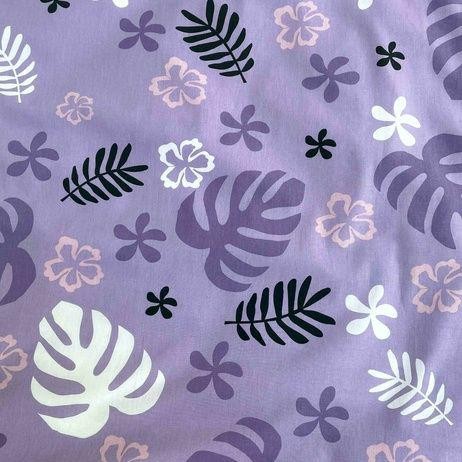 Pościel bawełniana 140x200 biała fioletowa Lilo i Stitch liście monstery-5