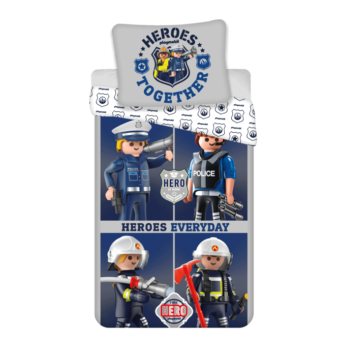 Pościel bawełniana 140x200 Playmobil Heroes granatowa szara-1