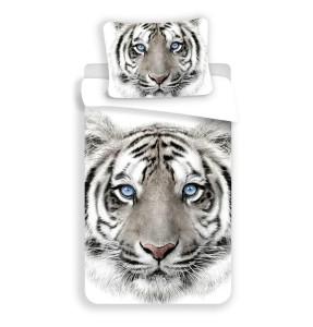 Pościel bawełniana 140x200 biała tygrys Tiger-1