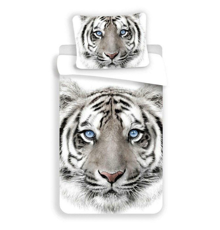 Pościel bawełniana 140x200 biała tygrys Tiger-1