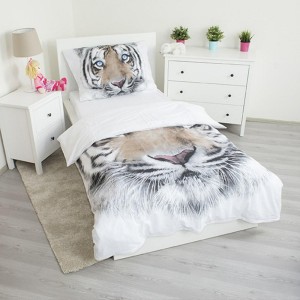 Pościel bawełniana 140x200 biała tygrys Tiger-2