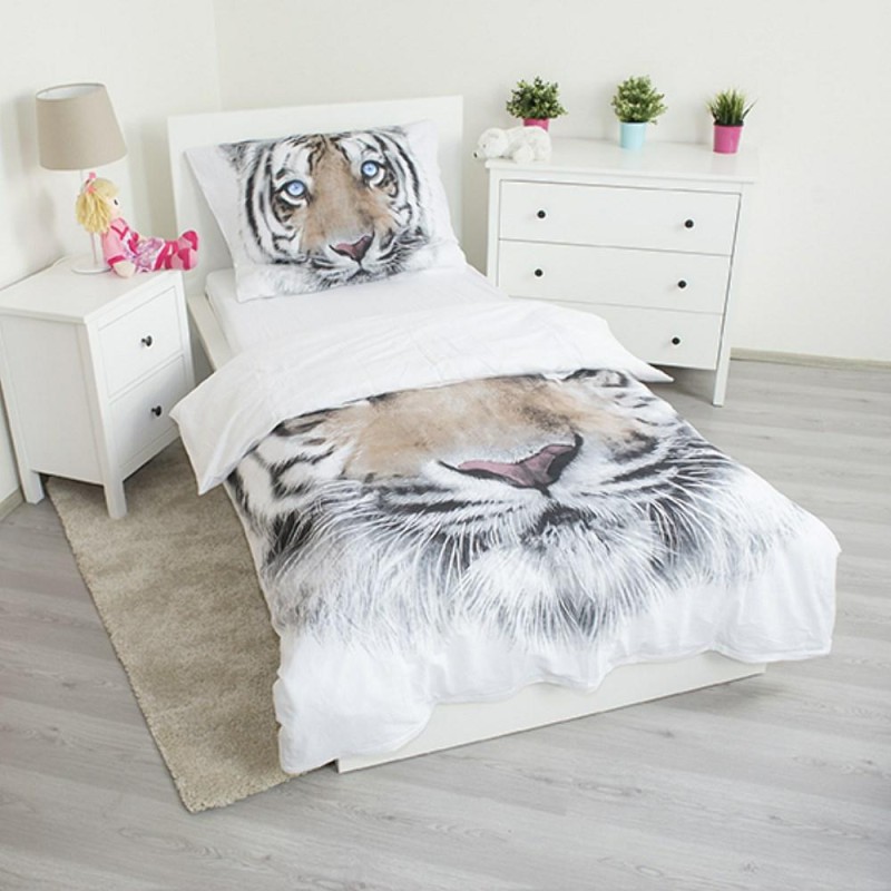 Pościel bawełniana 140x200 biała tygrys Tiger-2
