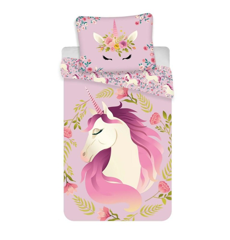 Pościel bawełniana 140x200 jednorożec różowa unicorn-1