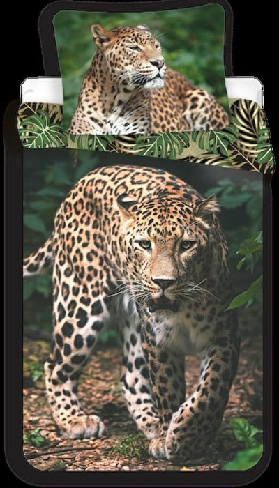 Pościel bawełniana 140x200 pantera liście palmy monstera-1