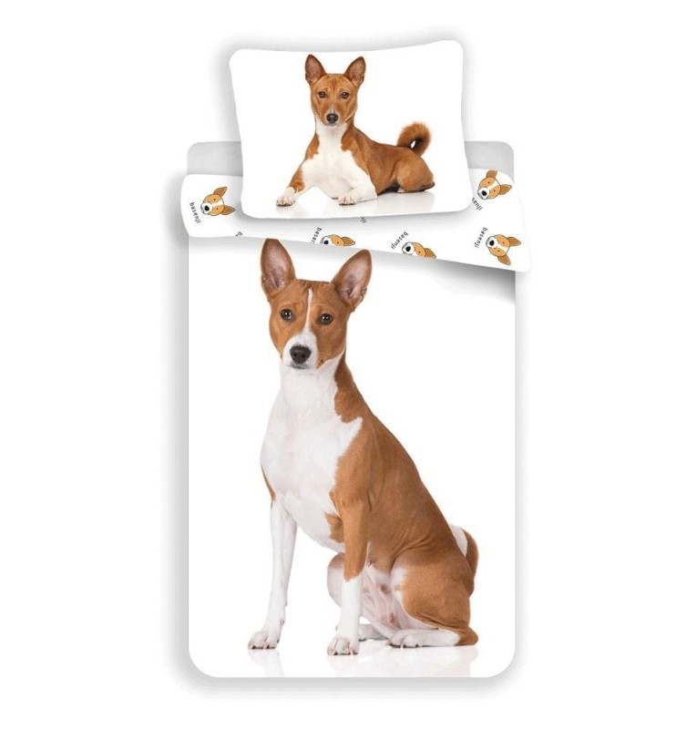 Pościel bawełniana 140x200 biała słodki piesek Basenji dog-1