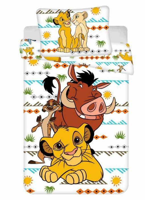 Pościel dla dzieci 140x200 Król lew "Africa" Timon Pumba biała żółta-1