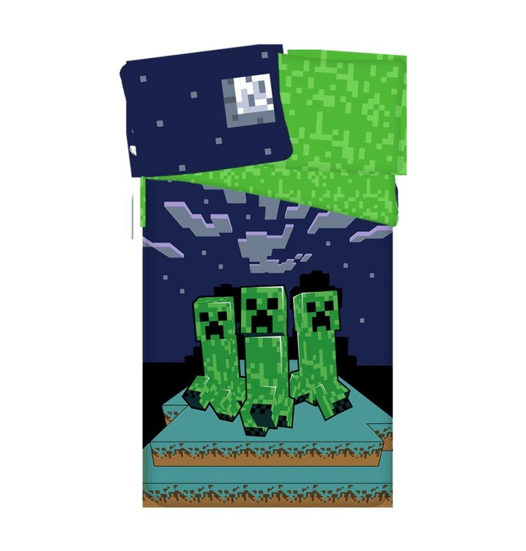 Pościel dla dzieci 140x200 Minecraft Sssleep granatowa zielona-1