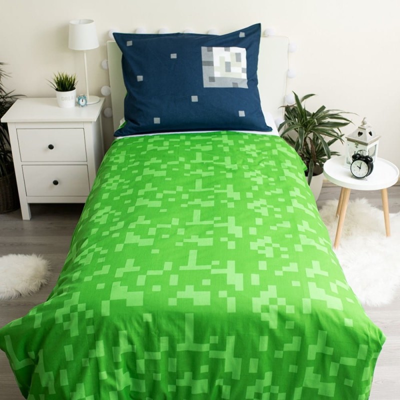 Pościel dla dzieci 140x200 Minecraft Sssleep granatowa zielona-3