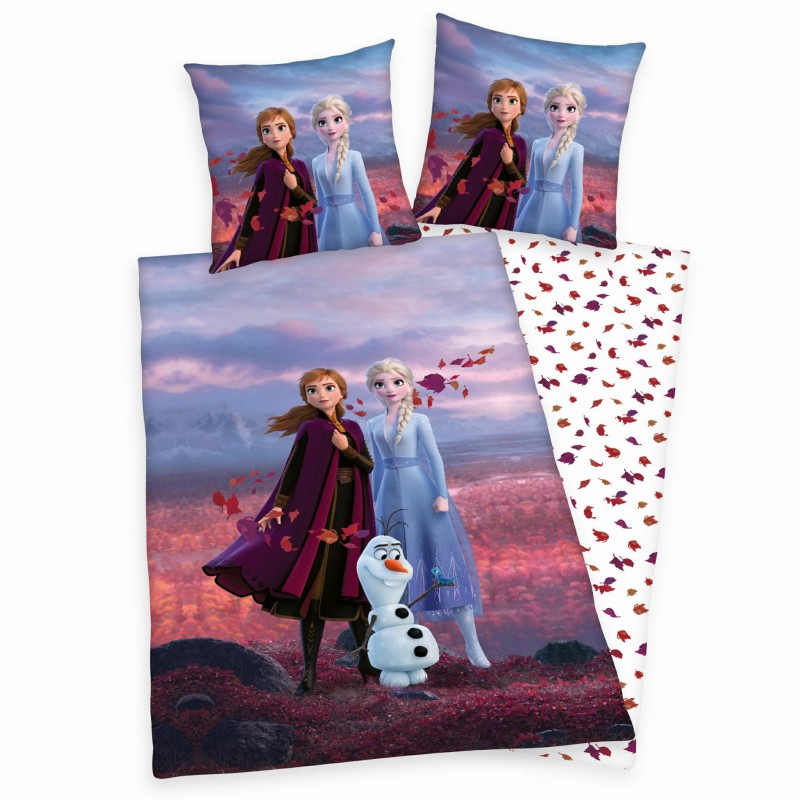 Pościel bawełniana 140x200 Frozen Kraina Lodu liście fioletowa biała H24-1