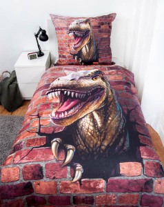 Pościel bawełniana 140x200 Dino 3D brązowa-2