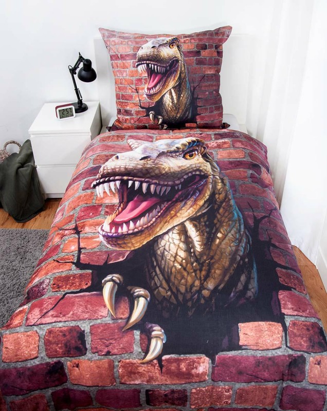 Pościel bawełniana 140x200 Dino 3D brązowa-2
