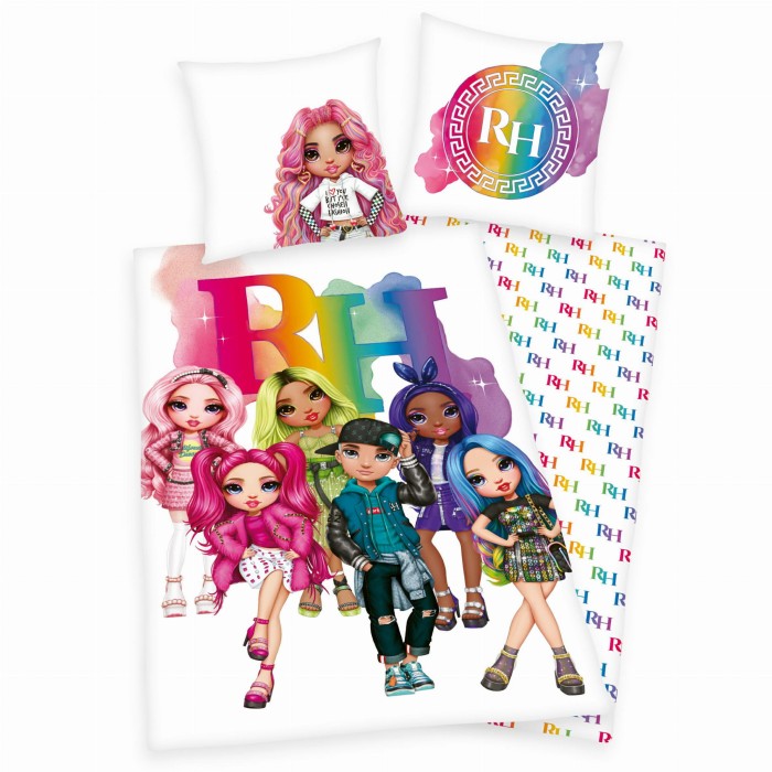 Pościel bawełniana 140x200 Rainbow High lalki biała kolorowa H24-1