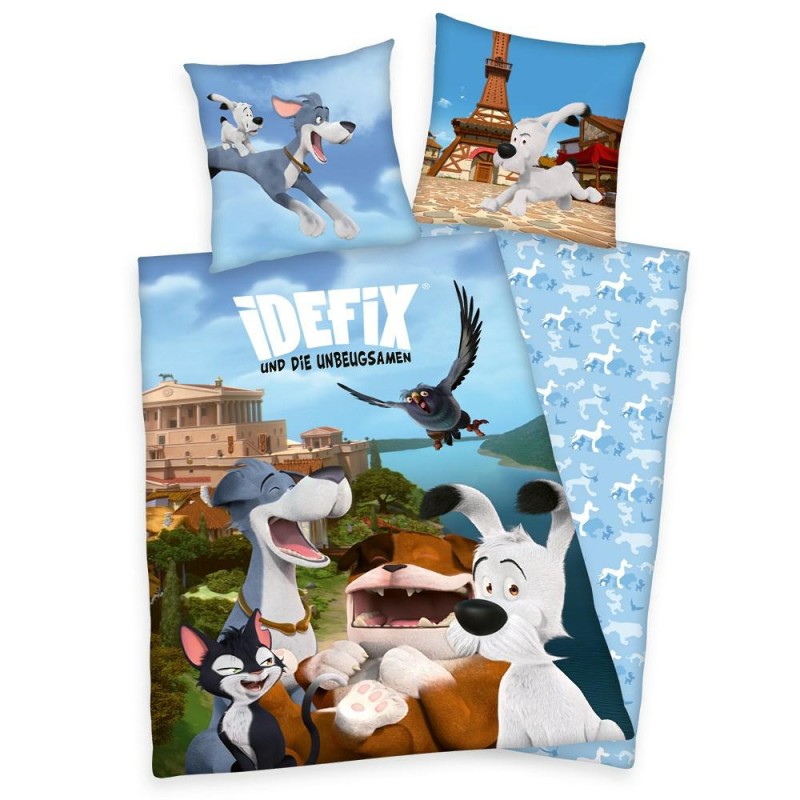 Pościel bawełniana 140x200 Idefix i niezłomni niebieska kolorowa H23-1