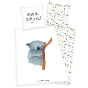 Pościel bawełniana 140x200 Miś Koala Mr& Mrs Panda biała kolorowa H23-1