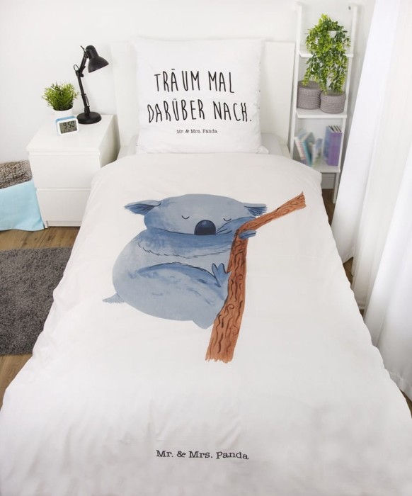 Pościel bawełniana 140x200 Miś Koala Mr& Mrs Panda biała kolorowa H23-2