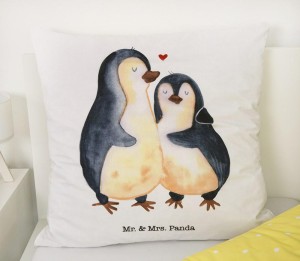 Pościel bawełniana 140x200 Pingwin Mr& Mrs Panda biała żółta H23-4