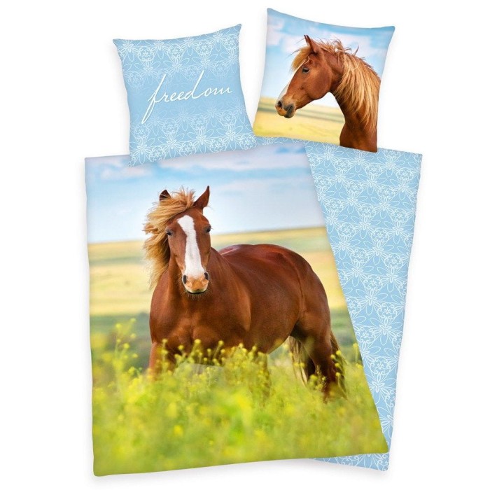 35231Pościel bawełniana 140x200 Koń 5146 Konik Horse błękitna poszewka 70x90-1