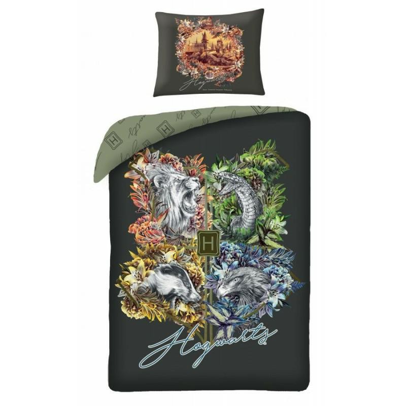 Pościel bawełniana 140x200 Harry Potter zielona-1
