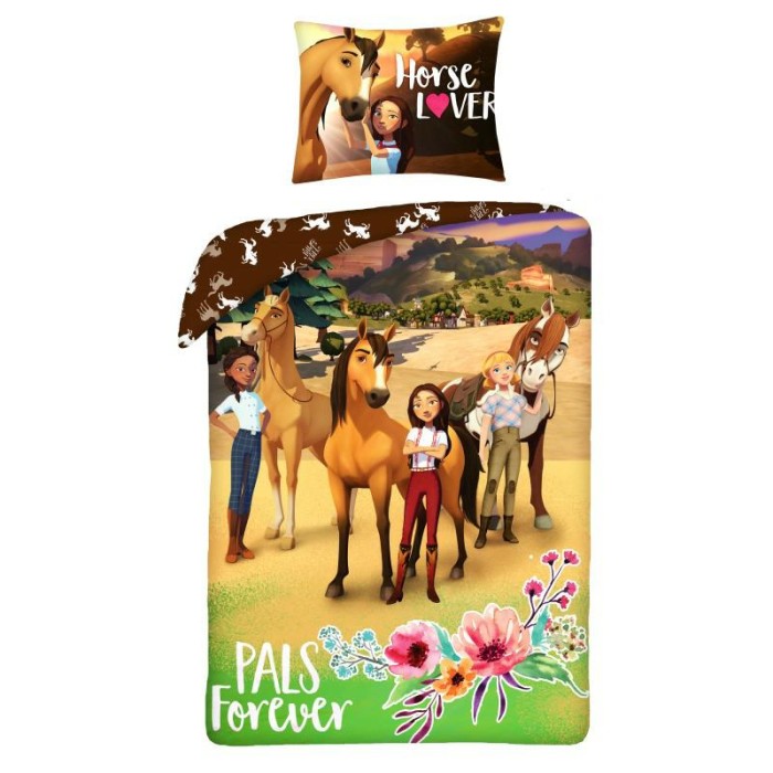 Pościel bawełniana 140x200 konie brązowa Kids 12-1