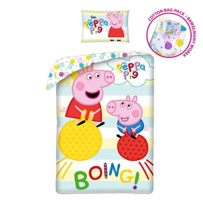 Pościel bawełniana 140x200 Świnka Peppa kolorowa + worek bawełniany-1