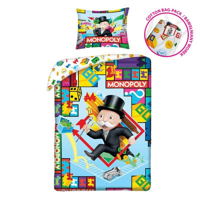 Pościel bawełniana 140x200 Monopoly + worek bawełniany-1