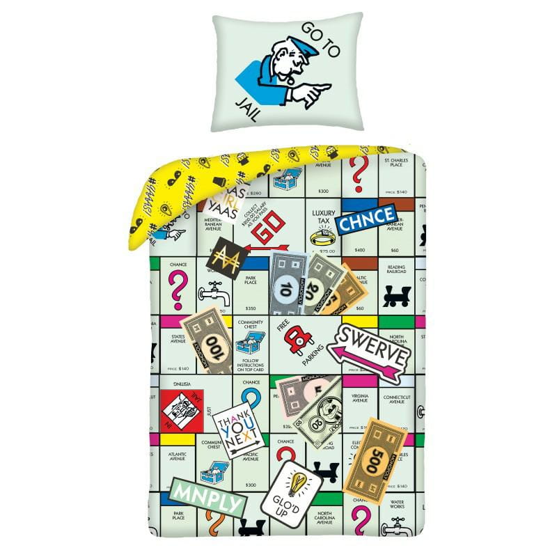 Pościel bawełniana 140x200 Monopoly seledynowa Kids 12 + worek-3