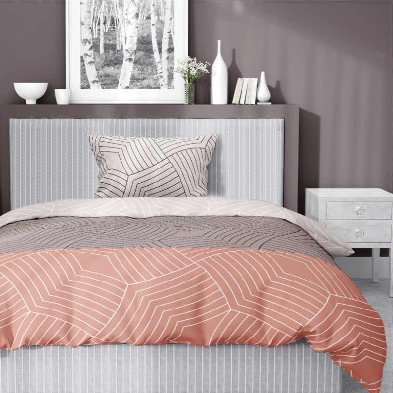 Pościel satynowa 140x200 Home Satin 27 pomarańczowa brązowa szara ornamenty-1