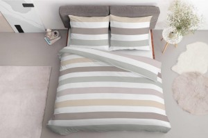 Pościel satynowa 220x200 Home Satin 27 biała kremowa szara pasy-3