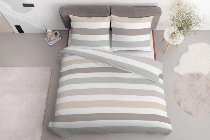 Pościel satynowa 220x200 Home Satin 27 biała kremowa szara pasy-3