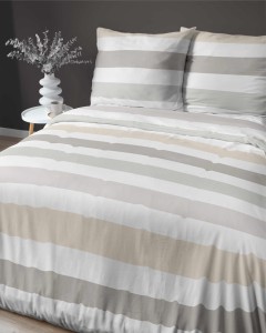 Pościel satynowa 220x200 Home Satin 27 biała kremowa szara pasy-4