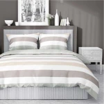 Pościel satynowa 220x200 Home Satin 27 biała kremowa szara pasy