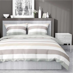 Pościel satynowa 220x200 Home Satin 27 biała kremowa szara pasy