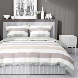 Pościel satynowa 220x200 Home Satin 27 biała kremowa szara pasy-1