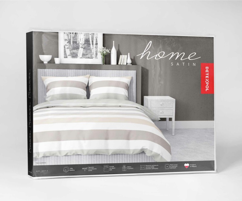 Pościel satynowa 220x200 Home Satin 27 biała kremowa szara pasy-6