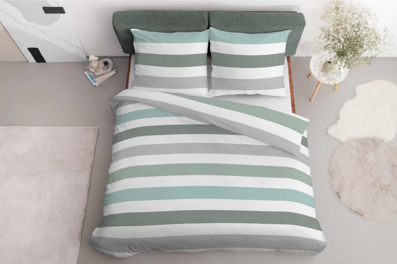 Pościel satynowa 220x200 Home Satin 27 biała szara zielona pasy-3