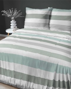 Pościel satynowa 220x200 Home Satin 27 biała szara zielona pasy-4