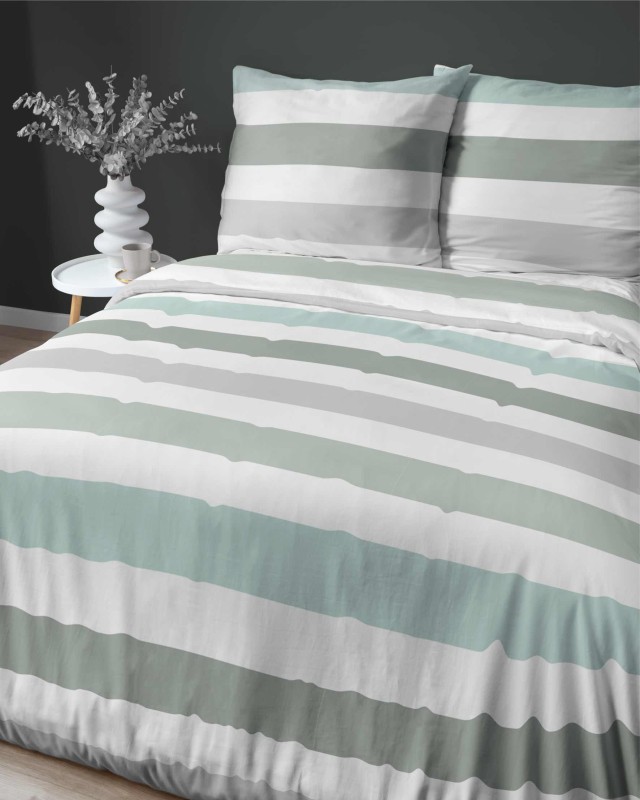 Pościel satynowa 220x200 Home Satin 27 biała szara zielona pasy-4