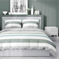 Pościel satynowa 220x200 Home Satin 27 biała szara zielona pasy