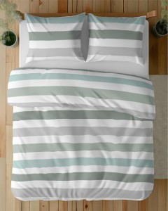 Pościel satynowa 220x200 Home Satin 27 biała szara zielona pasy-5