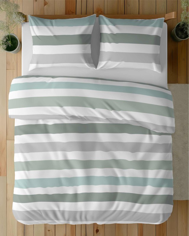 Pościel satynowa 220x200 Home Satin 27 biała szara zielona pasy-5