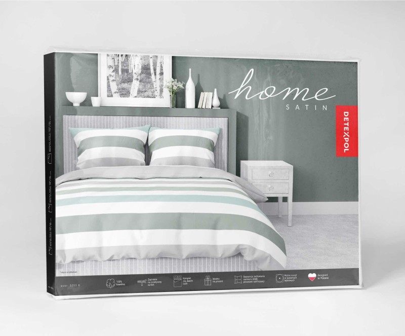 Pościel satynowa 220x200 Home Satin 27 biała szara zielona pasy-6