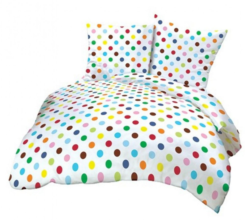 Pościel z kory 200x220 biała kolorowe grochy na guziki-1