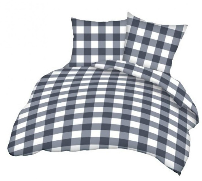 Pościel z kory 180x200 biała granatowa kratka na guziki-1