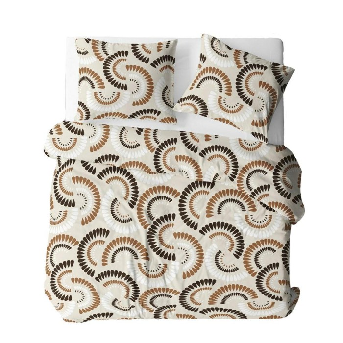 Pościel z kory 160x200 kremowa brązowa ornamenty na guziki-1